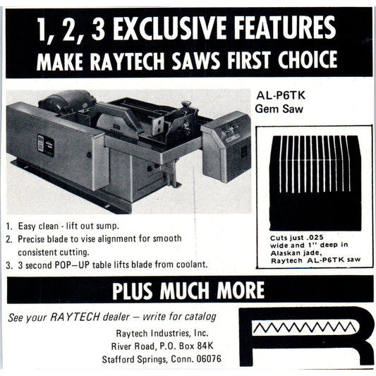 Raytech Industries Stafford Springs CT Lapidary Saws 1971 Magazine Ad AD8-R9