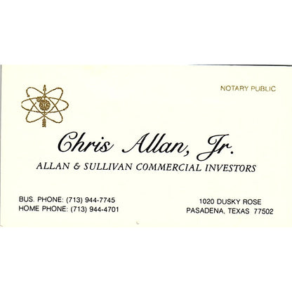 Chris Allan Jr. Allan & Sullivan Investors Pasadena TX Business Card SF3-B4