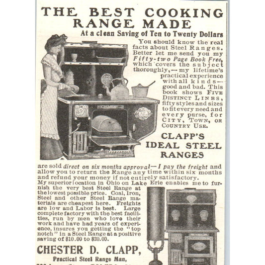 Chester D. Clapp Stele Ranges Toledo OH c1905 Original Advertisement AE7-A1