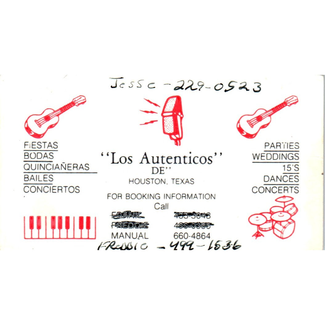 Los Autenticos Music Houston TX Vintage Business Card SD8-B12