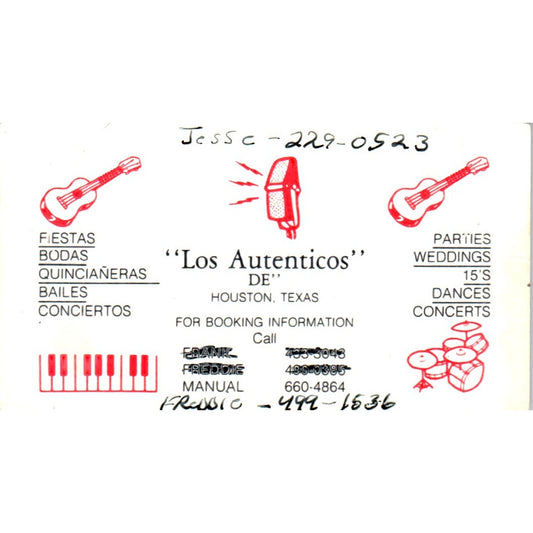 Los Autenticos Music Houston TX Vintage Business Card SD8-B12