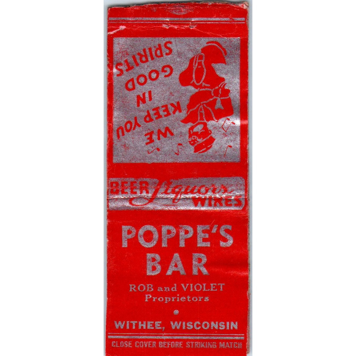 Poppe's Bar Rob & Violet Withee WI Vintage Matchbook Cover SD4-Y4