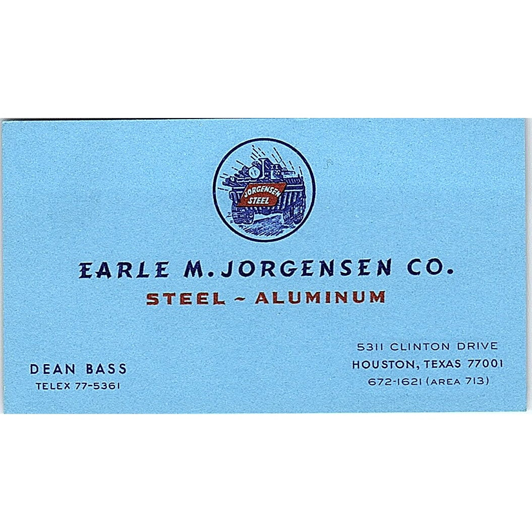 Earle M Jorgensen Co Steel - Aluminum Dean Bass Houston Vtg Business Card SE5-B1