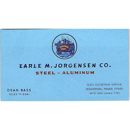 Earle M Jorgensen Co Steel - Aluminum Dean Bass Houston Vtg Business Card SE5-B1