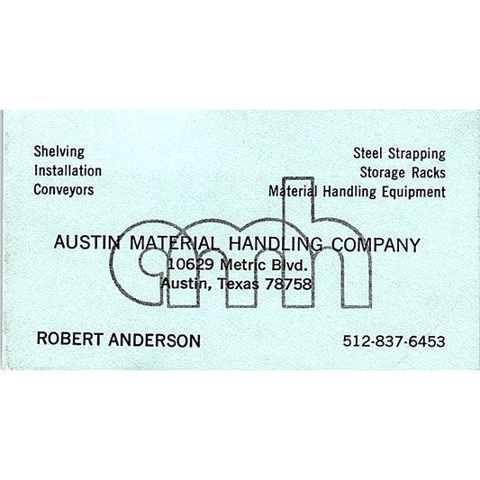 Robert Anderson Austin Material Handling Co TX Vintage Business Card SE5-B2