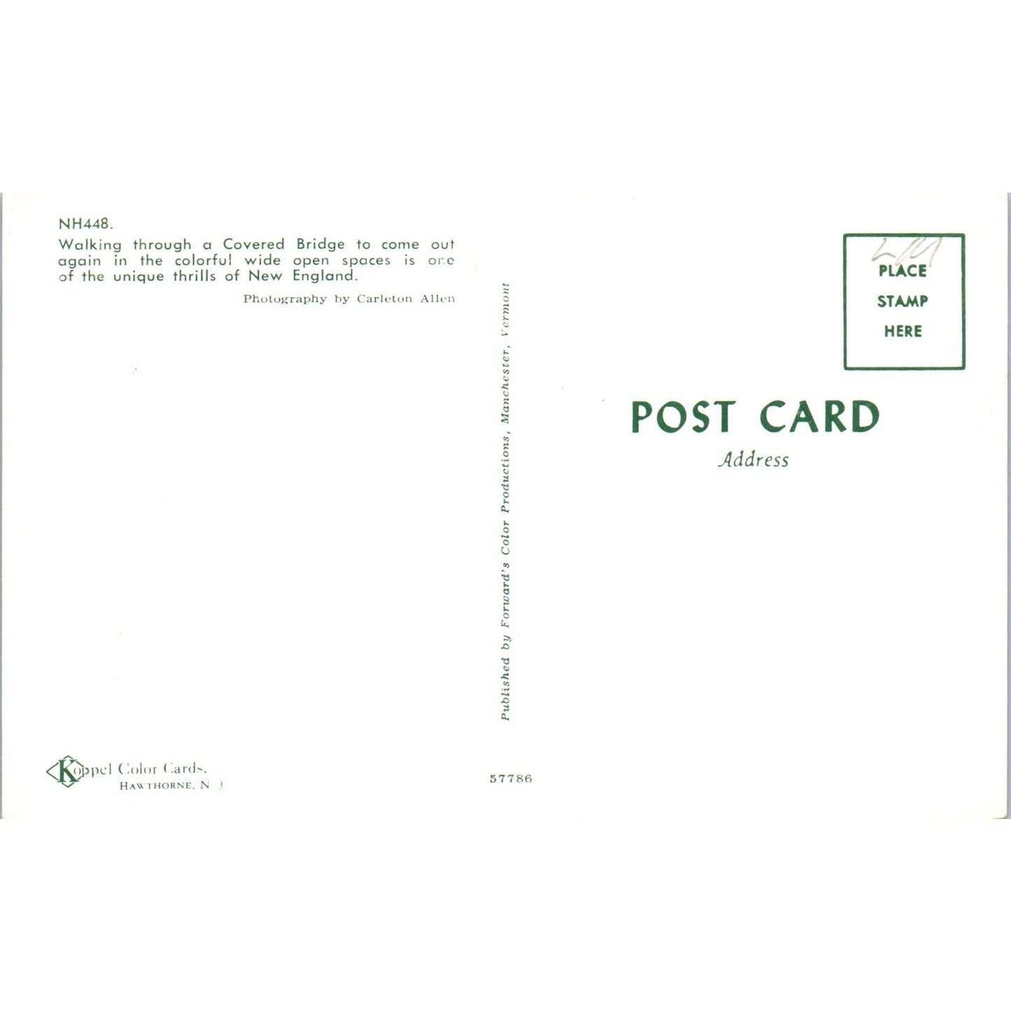 New England NH448 Covered Bridge Postcard PB12
