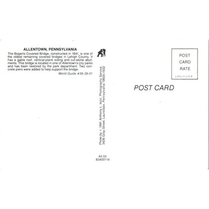 Bogerts Bridge Allentown Pennsylvania Covered Bridge Postcard PB12