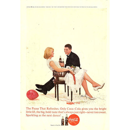 Young Couple at New Year's Party Enjoy Coke 1963 Coca-Cola Coke Ad 6.75x10 V18