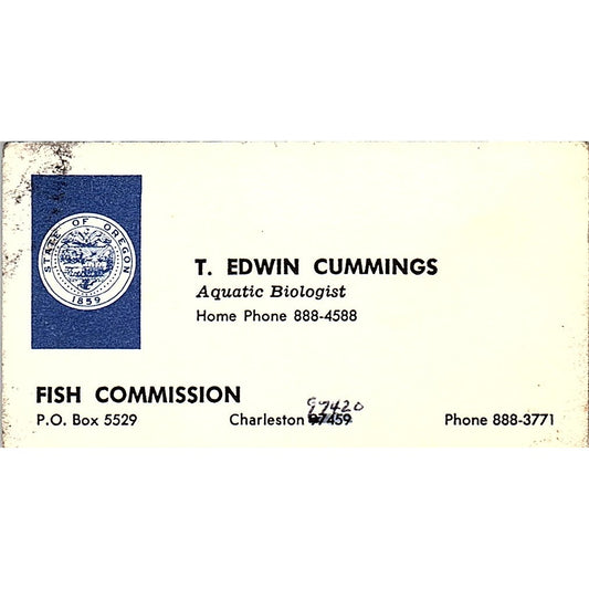 T. Edwin Cummings Fish Commission Charleston Vintage Business Card SB4-B10