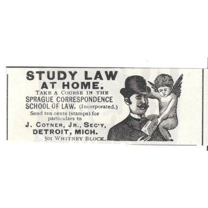Sprague Correspondence School of Law J. Cotner Detroit MI 1892 Ad AG2-S19