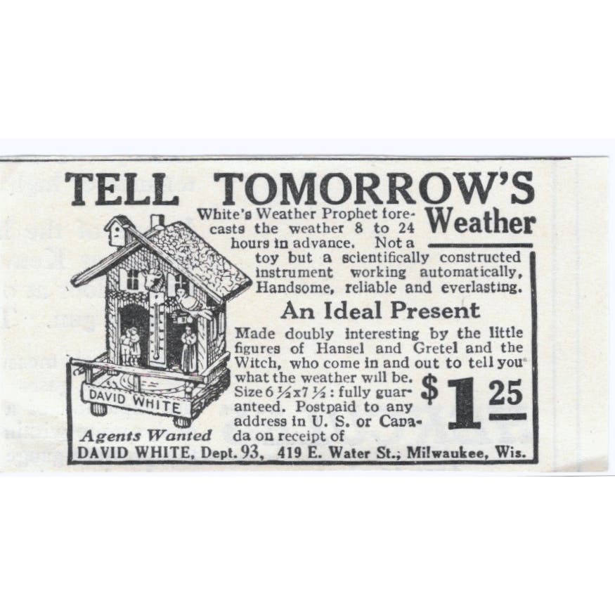 David White's Weather Prophet Milwaukee WI c1918 Original Advertisement AE5-SV3