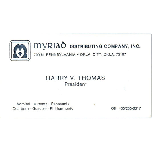 Harry V Thomas Myriad Distributing Co Oklahoma City Vintage Business Card SD8-B5