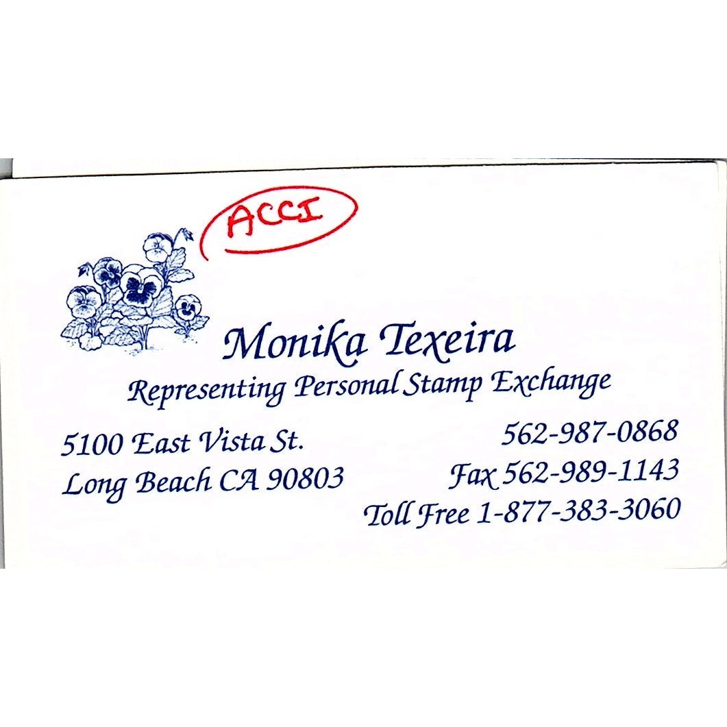 Monika Texeira Personal Stamp Exchange Long Beach Vintage Business Card SC9-B9