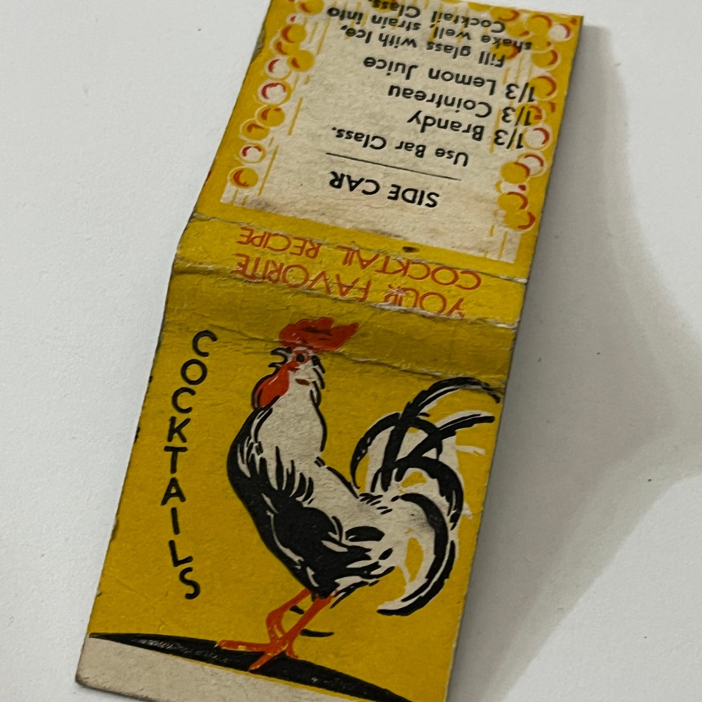 Side Car Cocktail Recipe Vintage Matchbook Cover TB6-MB1-13