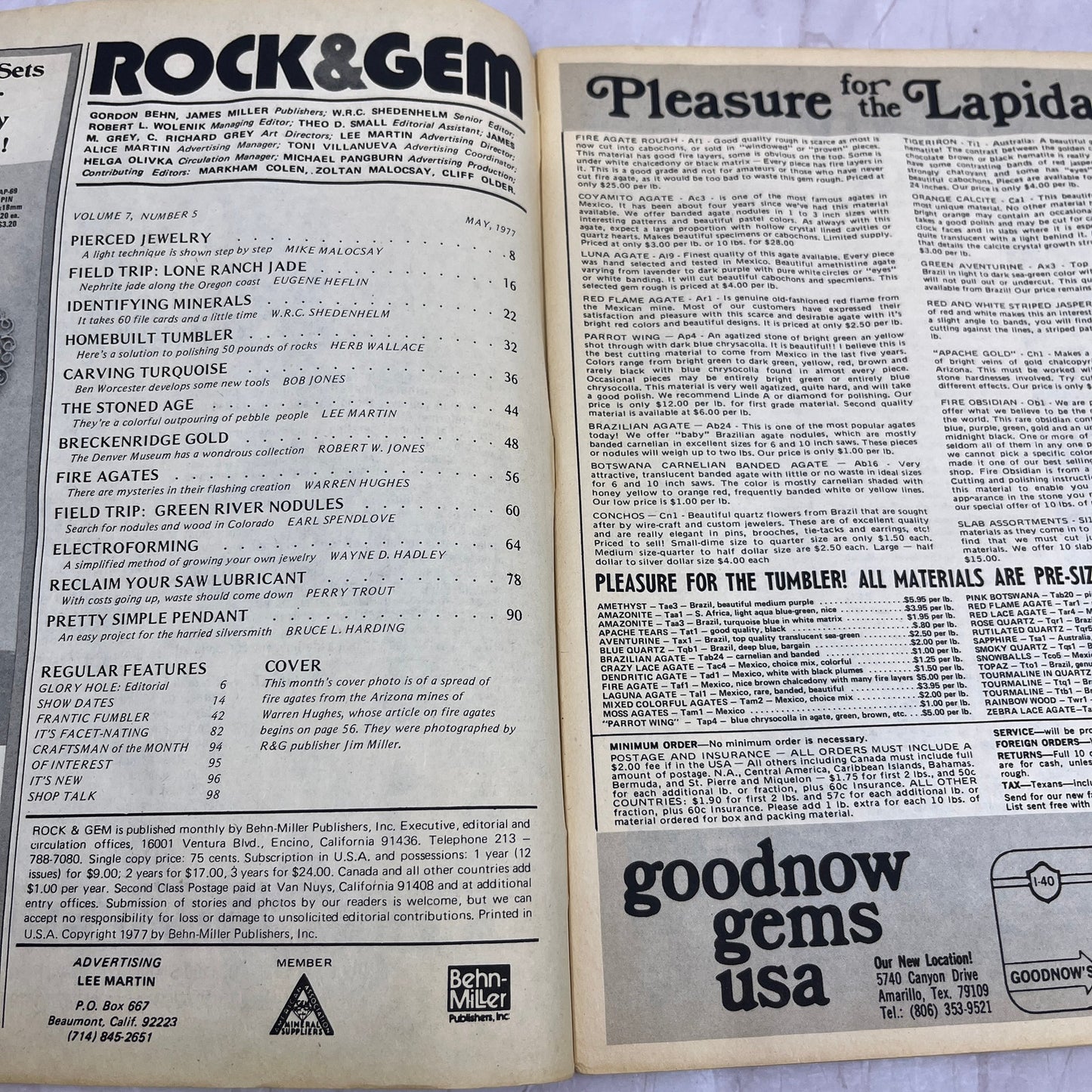 Breckenridge Gold, Fire Agates - Rock & Gem Magazine - May 1977 M24