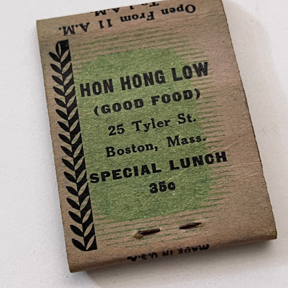 Hon Hong Low Chinese Food 25 Tyler St Boston MA Vtg Matchbook Cover TB8-MB3-1