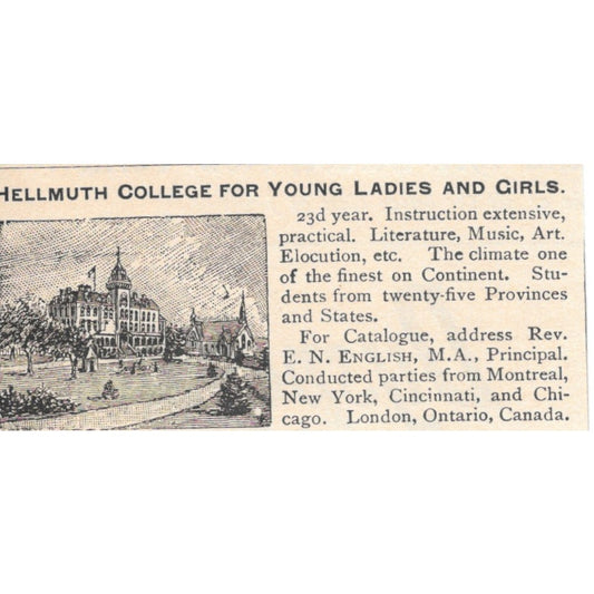 Hellmuth College for Young Ladies E.N. English London Ontario 1892 Ad AK6-S2