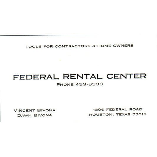 Vincent & Dawn Bivona Federal Rental Center Houston Vintage Business Card SD8-B3