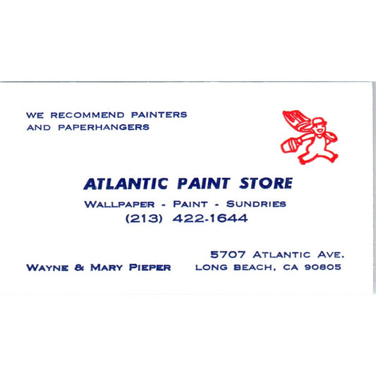 Atlantic Paint Store Wayne & Mary Pieper Long Beach Vtg Business Card SD8-B18