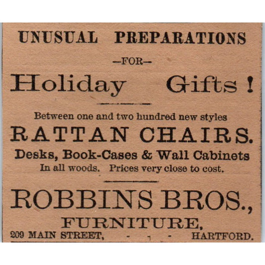 Robbins Bros. Furniture Holiday Gifts Hartford 1886 Newspaper Ad AF7-E5