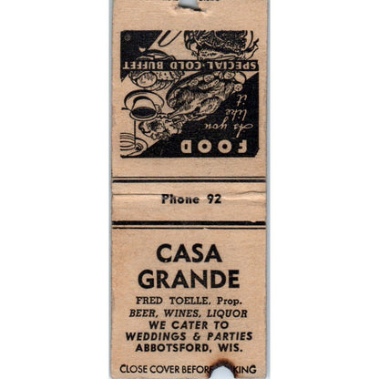 Casa Grande Fred Toelle Abbotsford WI Vintage Matchbook Cover SD2-Y4