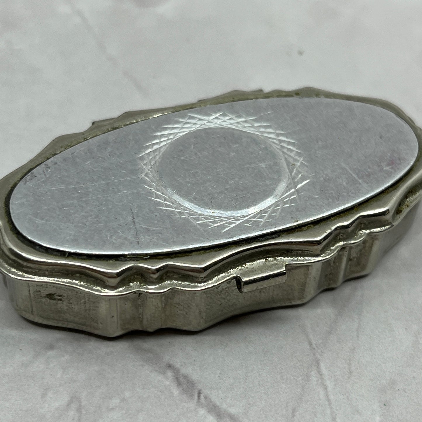 Vintage MCM Stamped Metal 2 Section Divided Pill Box Organizer SC1