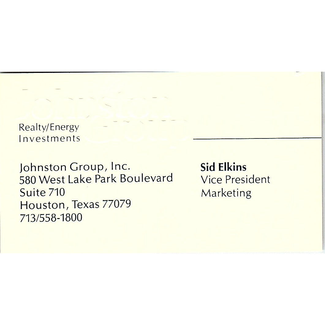 Johnson Group Sid Elkins Realty Energy Investments Houston Business Card SF3-B4