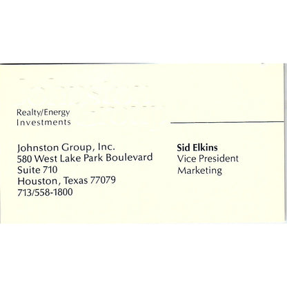 Johnson Group Sid Elkins Realty Energy Investments Houston Business Card SF3-B4