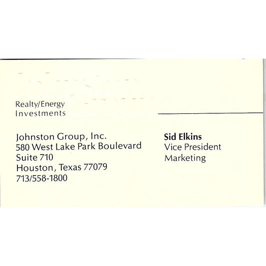 Johnson Group Sid Elkins Realty Energy Investments Houston Business Card SF3-B4