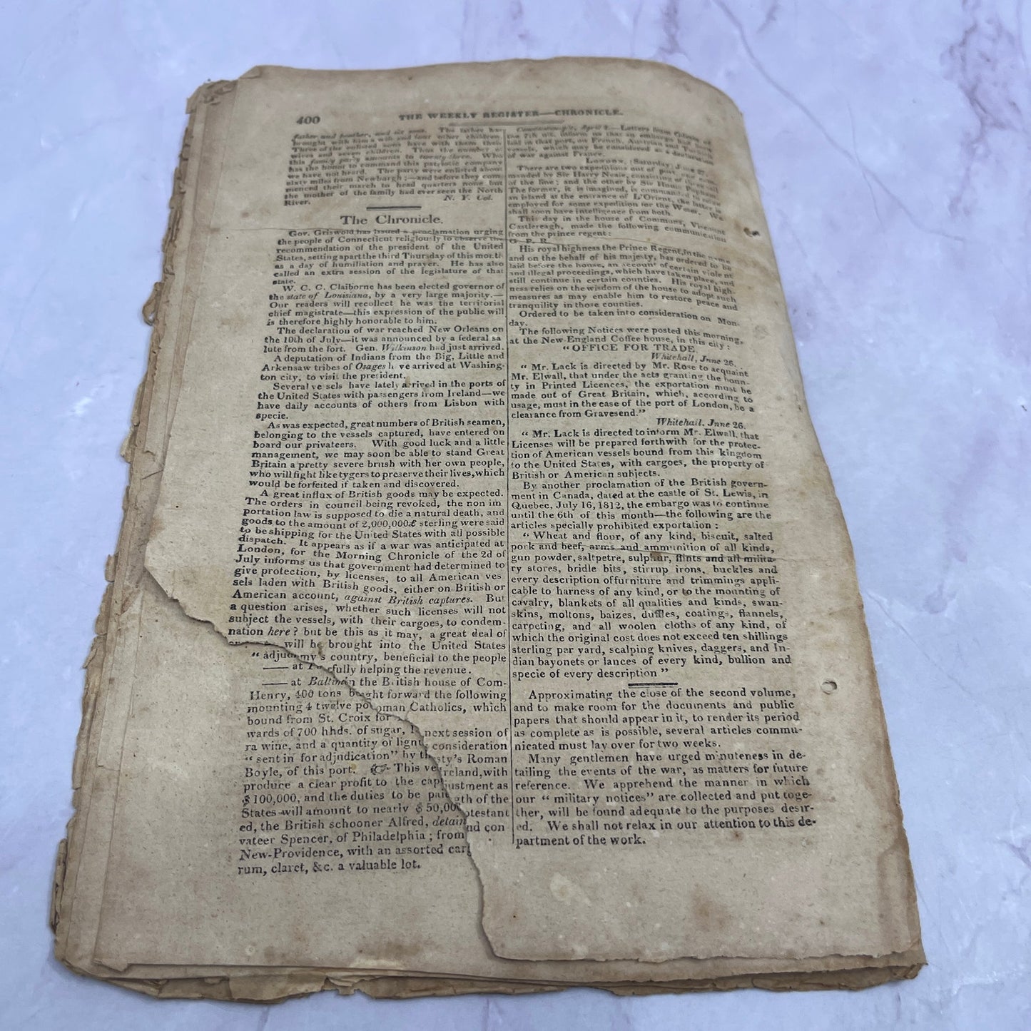 Baltimore Weekly Register Aug 15, 1812 - War of 1812 Vessels of War AF9-7