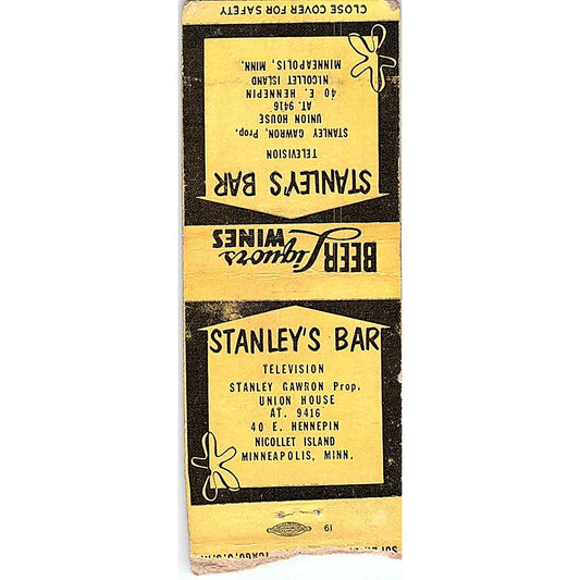 Stanley's Bar Stanley Gawron Minneapolis MN Vintage Matchbook Cover SC7-Y1