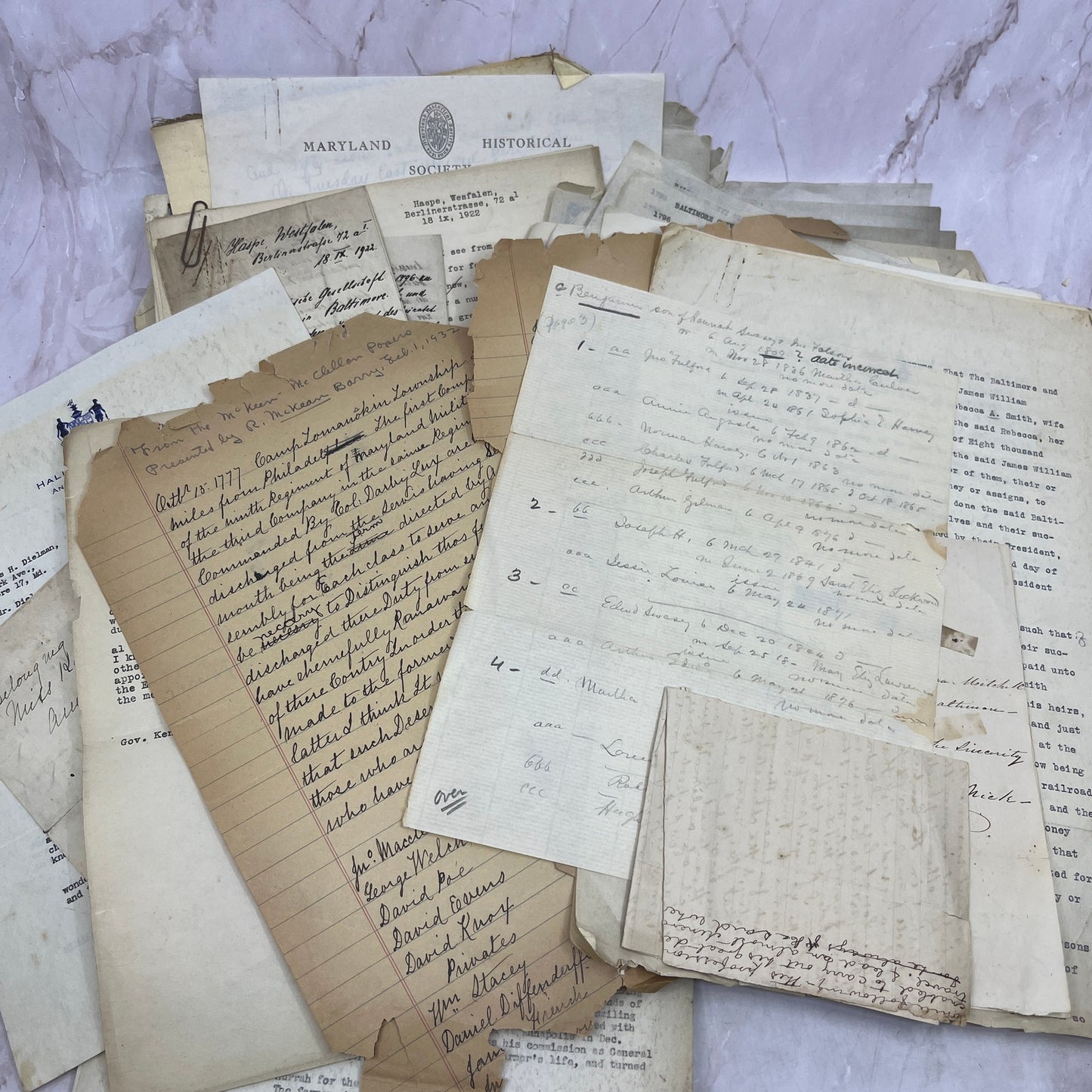 c1920-40s Huge Genealogy Lot of Documents Baltimore Maryland Area TA9
