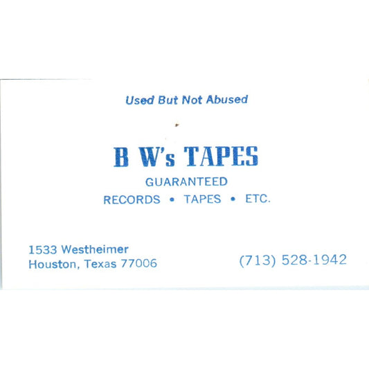 BW's Tapes Records-Tapes-Etc Houston TX Vintage Business Card SD8-B20