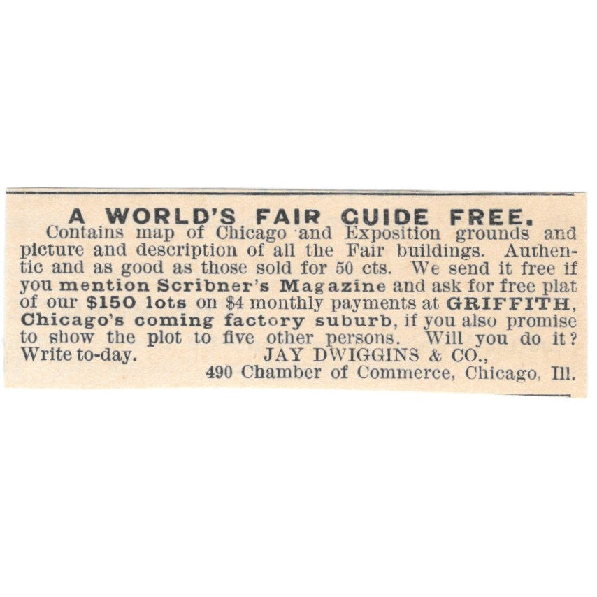 Jay Dwiggins & Co World's Fair Guide Chicago IL 1892 Magazine Ad AB6-S2