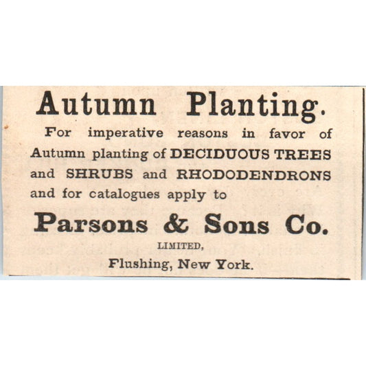 Parsons & Sons Co Autumn Planting Flushing NY 1892 Magazine Ad AK6-M2