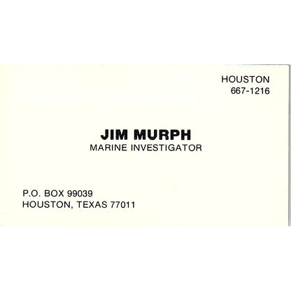 Jim Murph Marine Investigator Houston Vintage Business Card SD9-B7