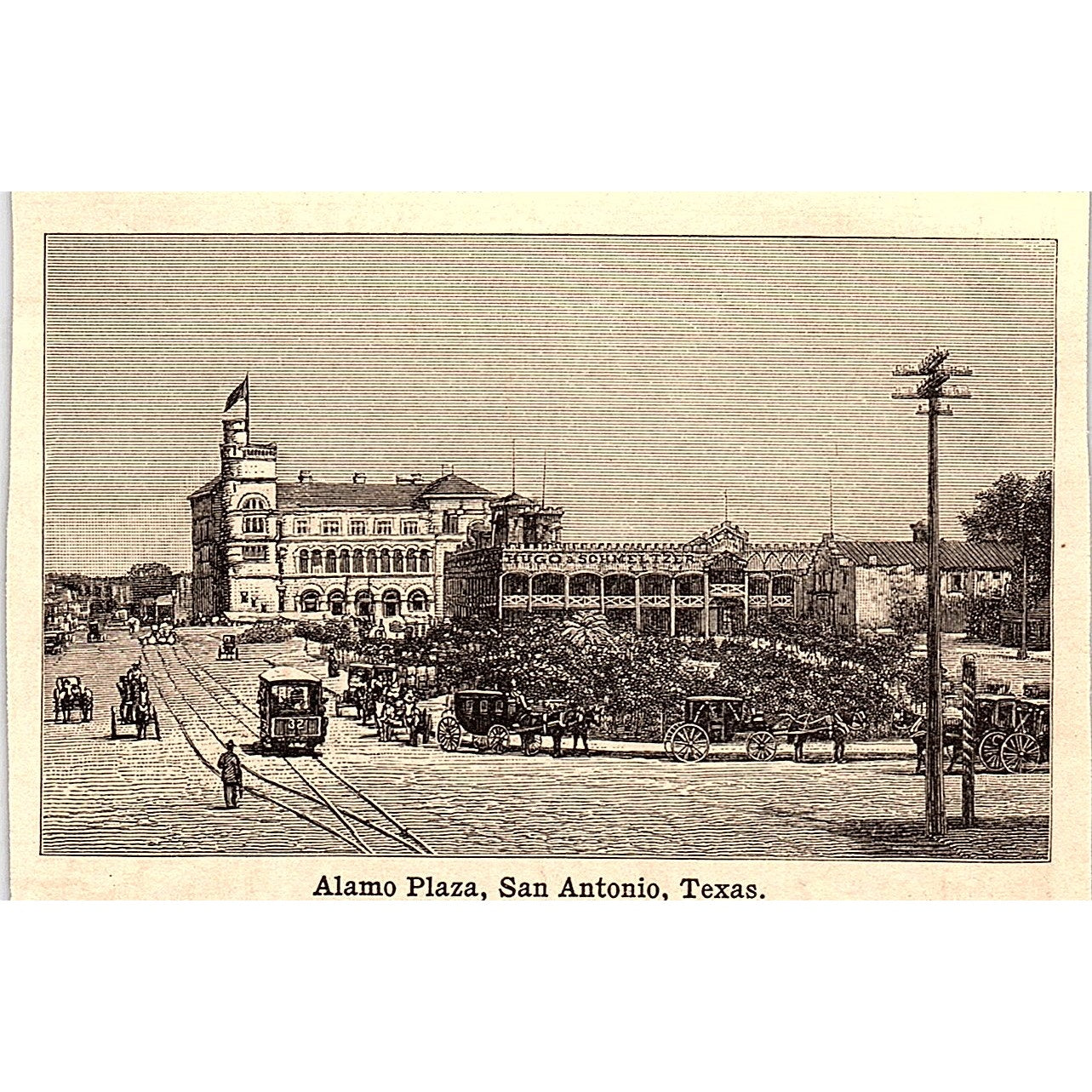 Alamo Plaza San Antonio Texas 3x4" 1901 Engraving AF6-M12