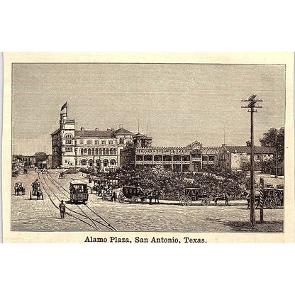 Alamo Plaza San Antonio Texas 3x4" 1901 Engraving AF6-M12