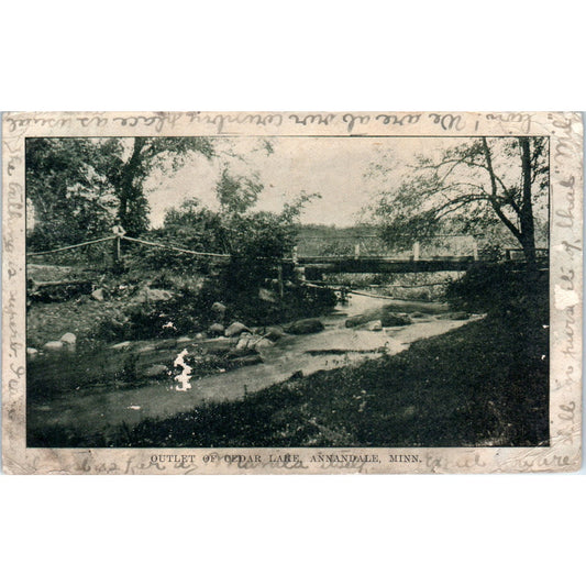 c1910 Outlet of Cedar Lake in Annandale Minnesota Vintage Postcard PD10