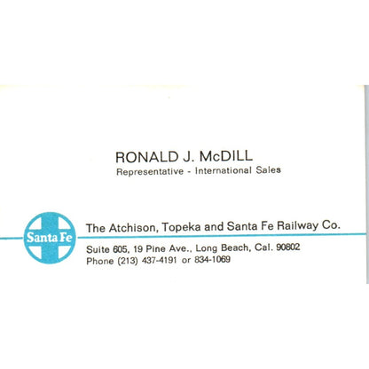 Ronald J. McDill The Atchison, Topeka & Santa Fe Railway Co Business Card SD4-B4