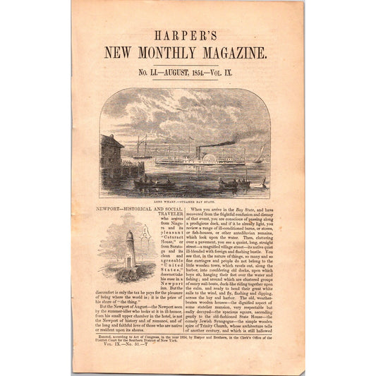 Newport Rhode Island  Historical & Social Traveler- 15 Pages 1854 Article I19