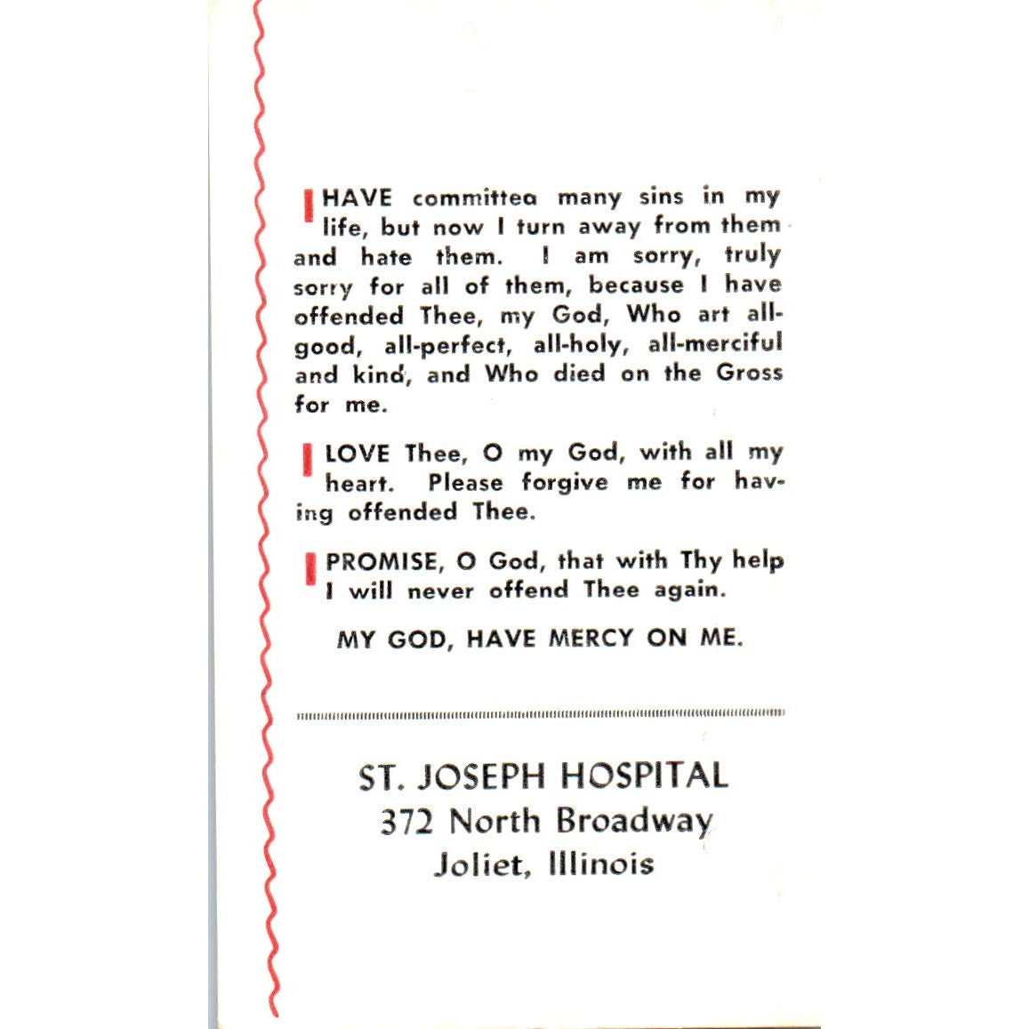 My Daily Prayer St. Joseph Hospital Joliet IL Vintage Prayer Card TH2-PC1