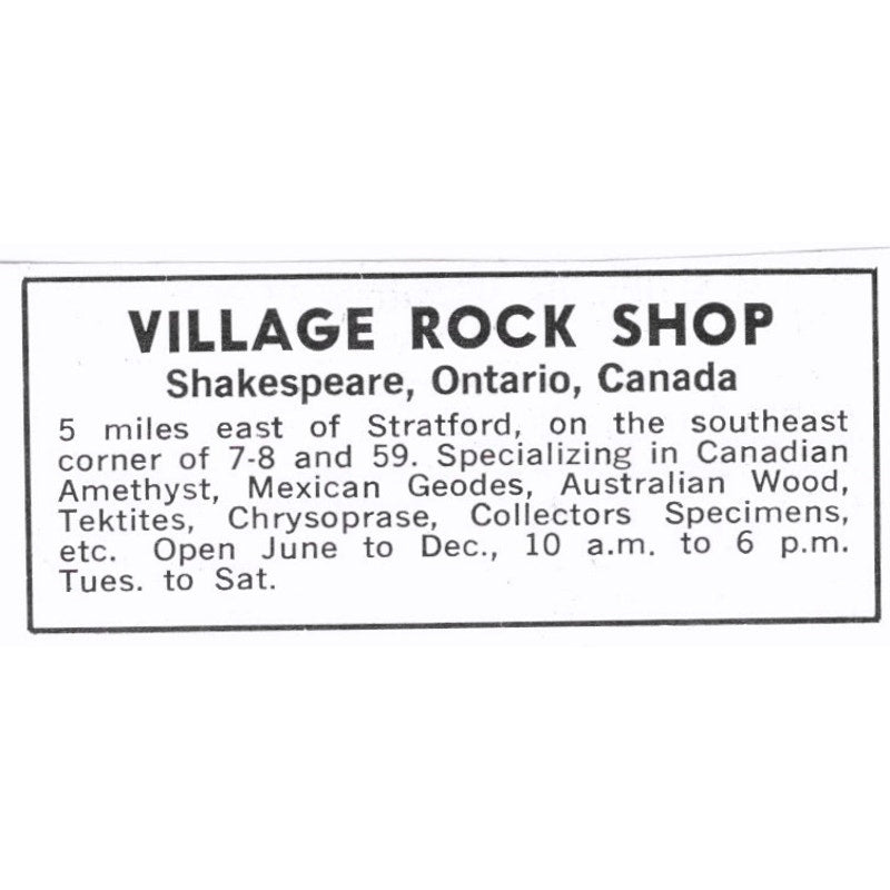 VIllage Rock Shop Shakespeare Ontario Canada 1972 Ad AF8-S4