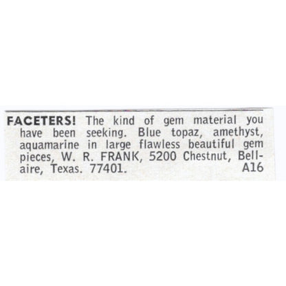 W.R. Frank Faceters Bellaire Texas 1964 Magazine Ad AK6-S8