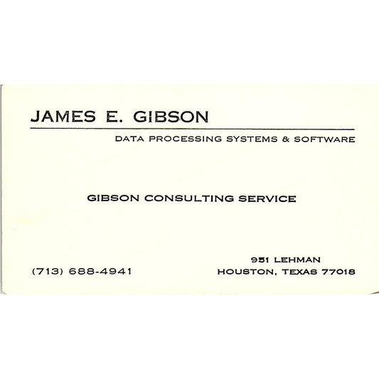 James E Gibson Consulting Service Houston TX Vintage Business Card SD9-B2