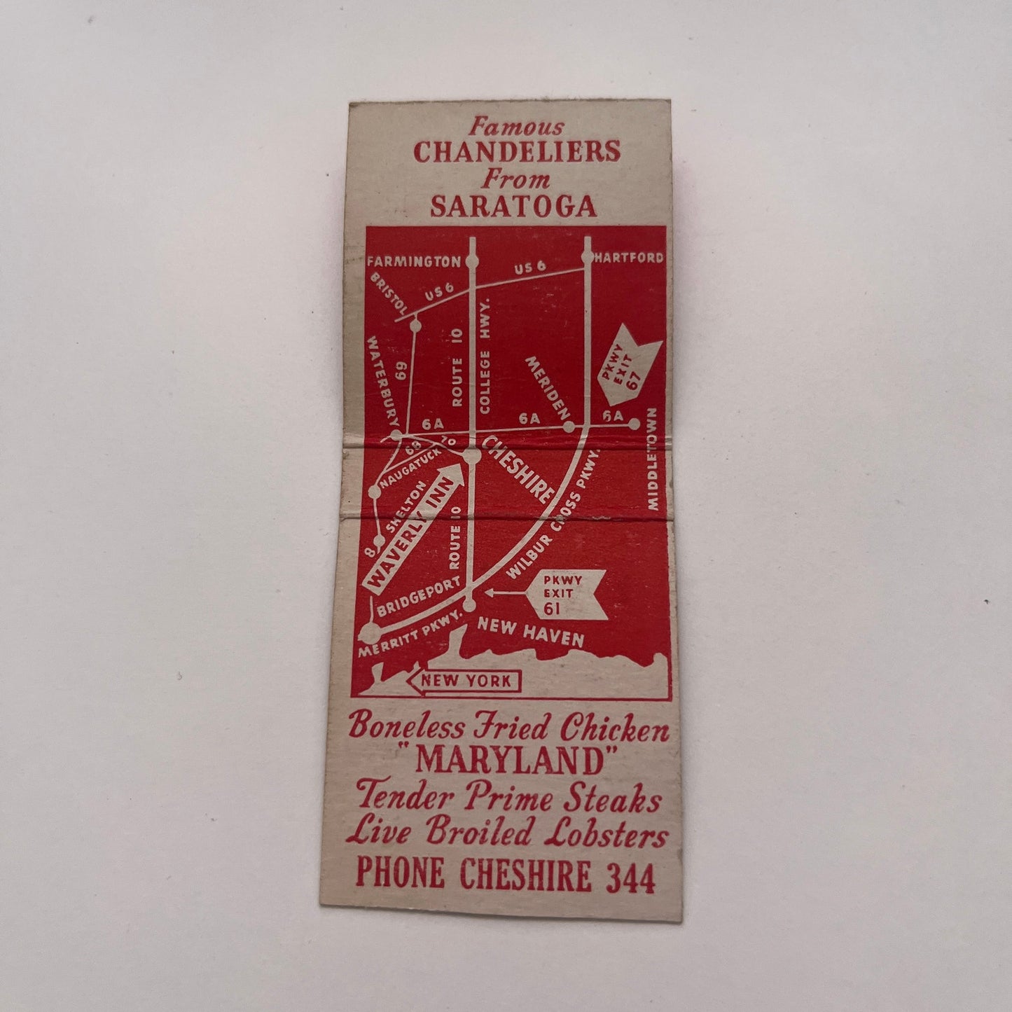 Waverly Inn Cheshire, Diorio's Restaurant Waterbury CT Matchbook Cover TB8-MB-3