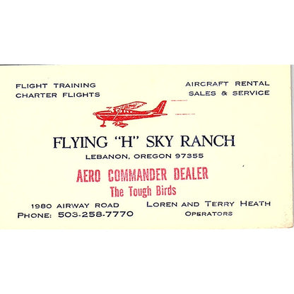 Flying H Sky Ranch Loren & Terry Heath Lebanon OR Vintage Business Card SE3-B16
