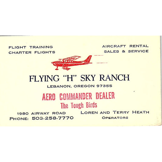 Flying H Sky Ranch Loren & Terry Heath Lebanon OR Vintage Business Card SE3-B16