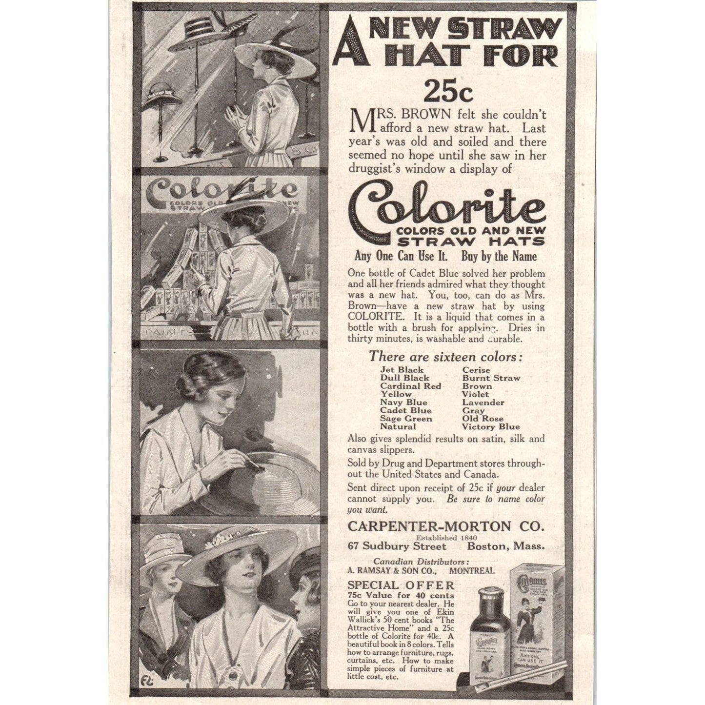 Colorite Colors for Straw Hats Carpenter-Morton Co Boston 1918 Ad AF1-WH1