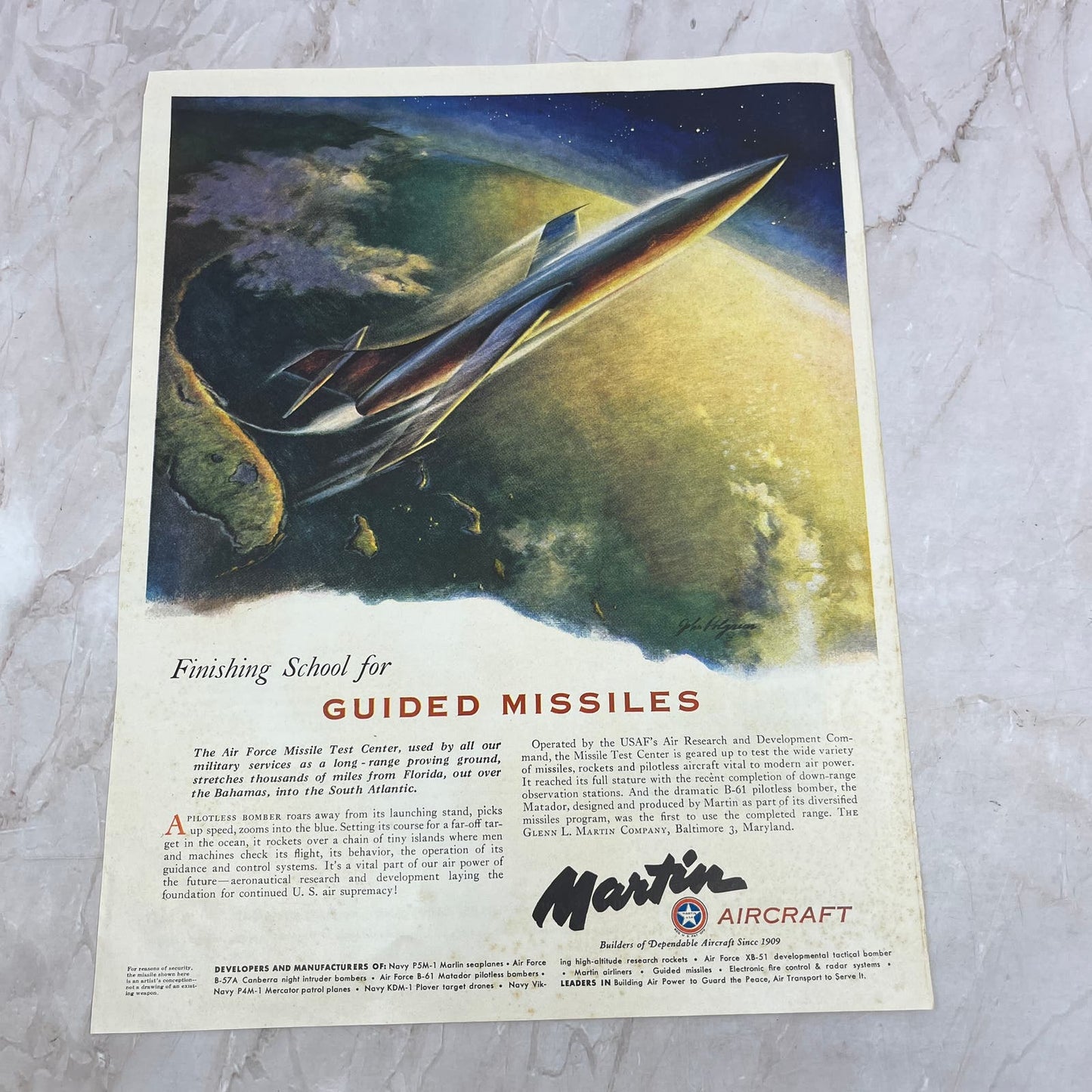 Martin Aircraft Guided Missiles 1951 Magazine Ad FL6-10